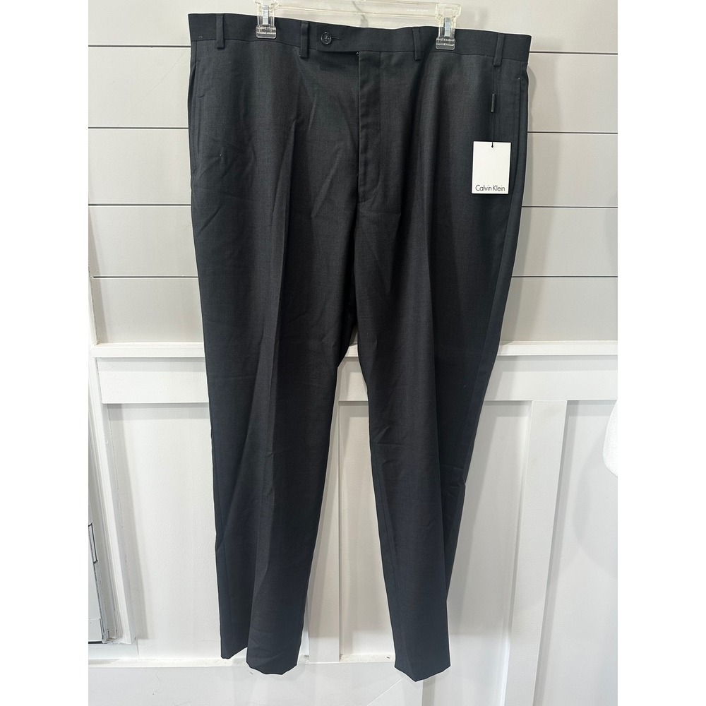 Calvin Klein Mens Charcoal Grey Flat Front Dress Pants 40x32 JKSOP JJX0069
